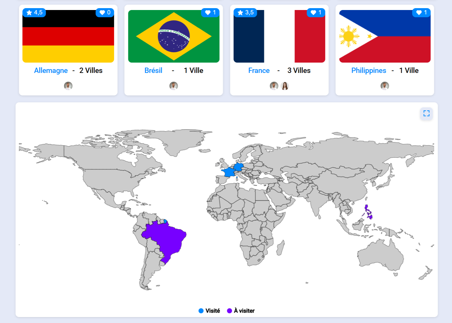 Carte du monde interactive des pays visités et à visiter